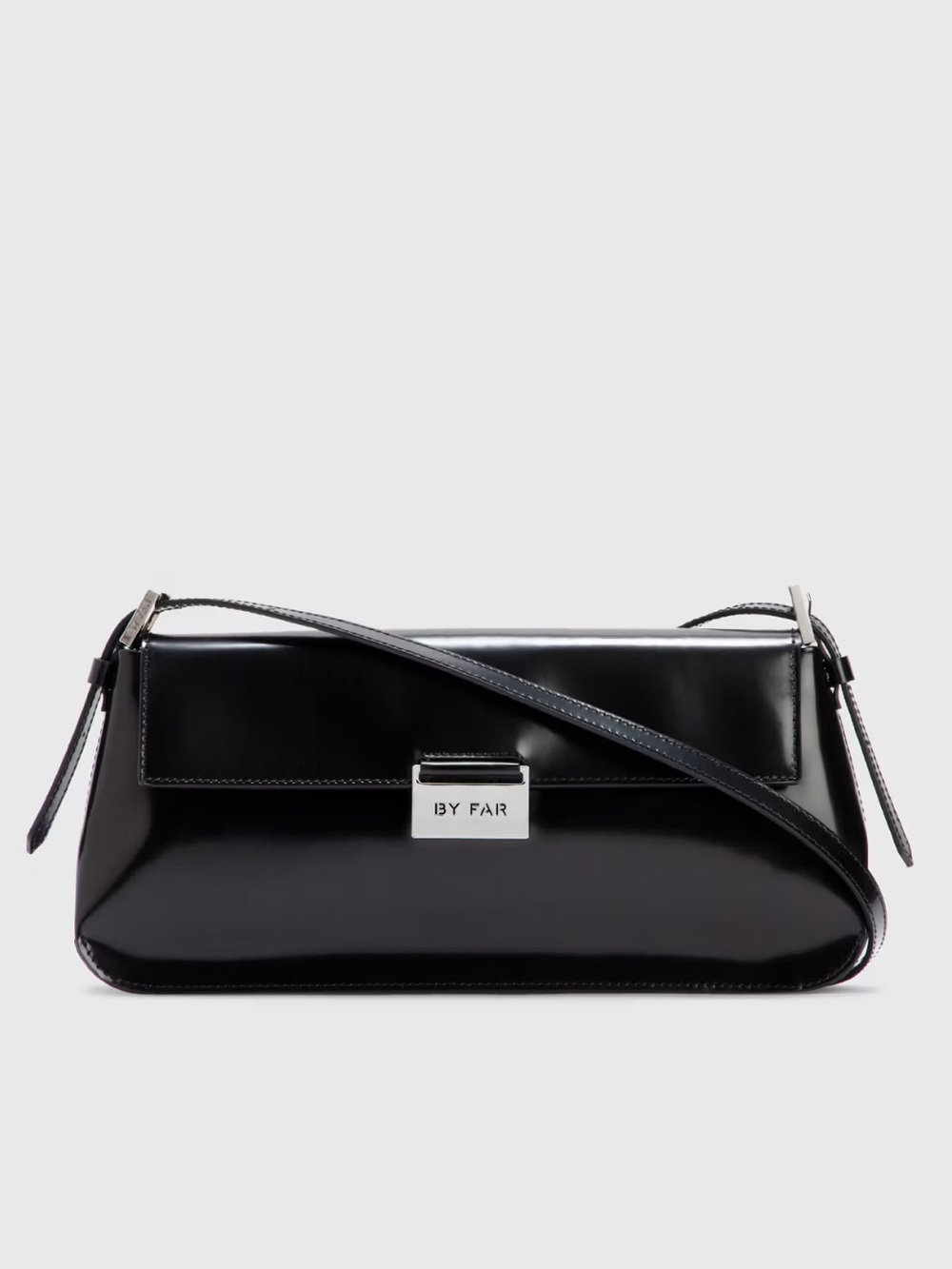 BY FAR Black Gloss Patent Shoulder Bag with Silver Hardware